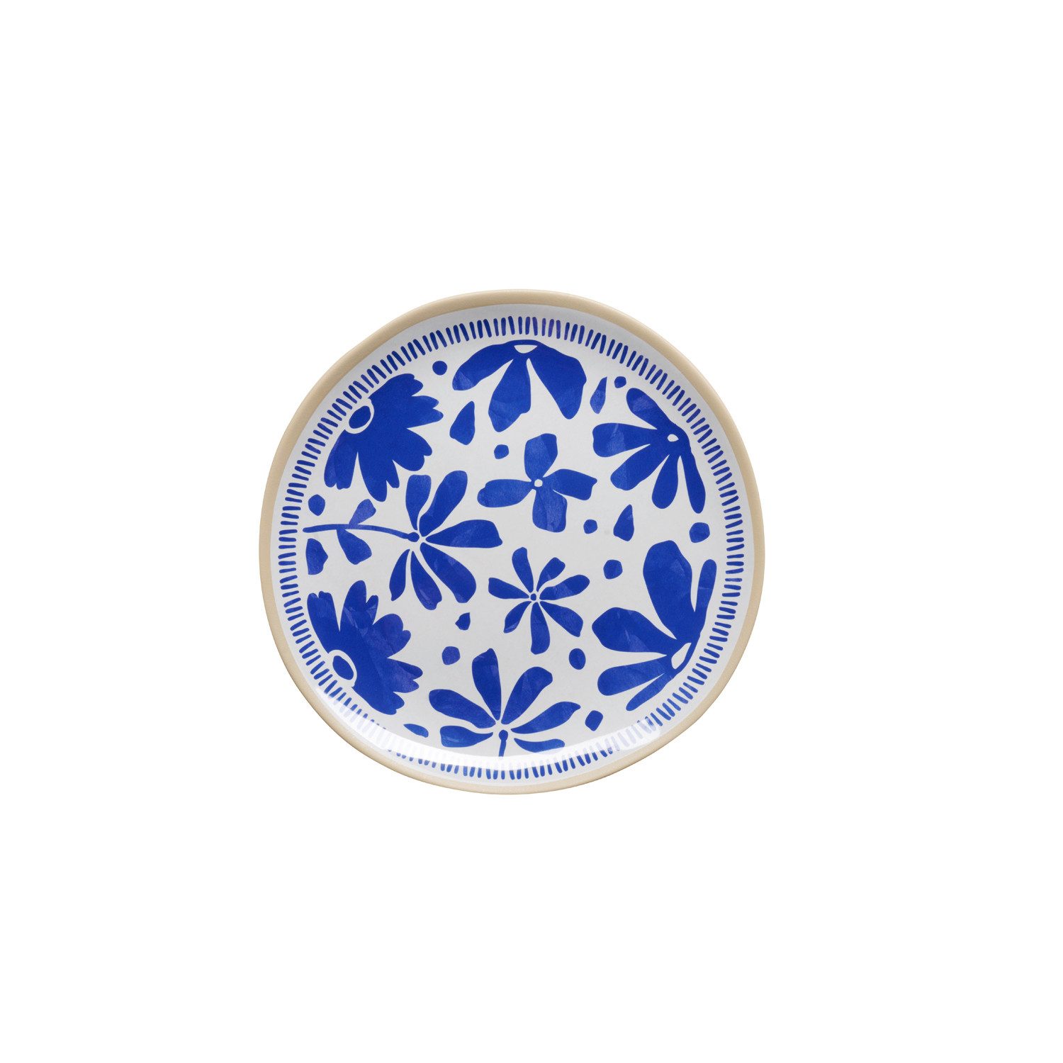APS Teller FLORYN, (1 St), H: 2 cm, Melamin, innen: Dekor, blau/weiß, außen: beige