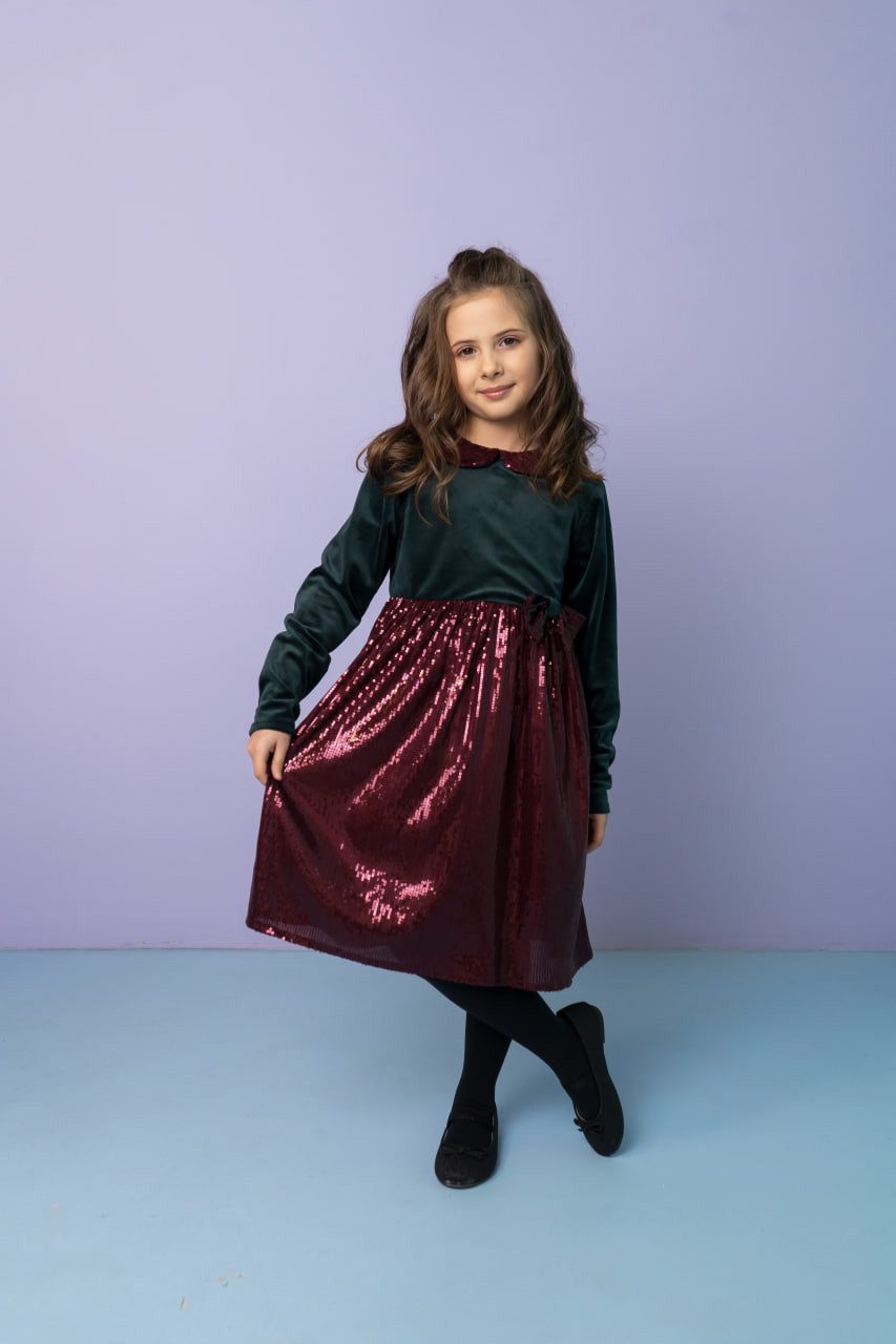 LEMONI Babydollkleid Festliches Velourskleid mit Pailletten-Rock für Mädchen mit Pailletten-Rock