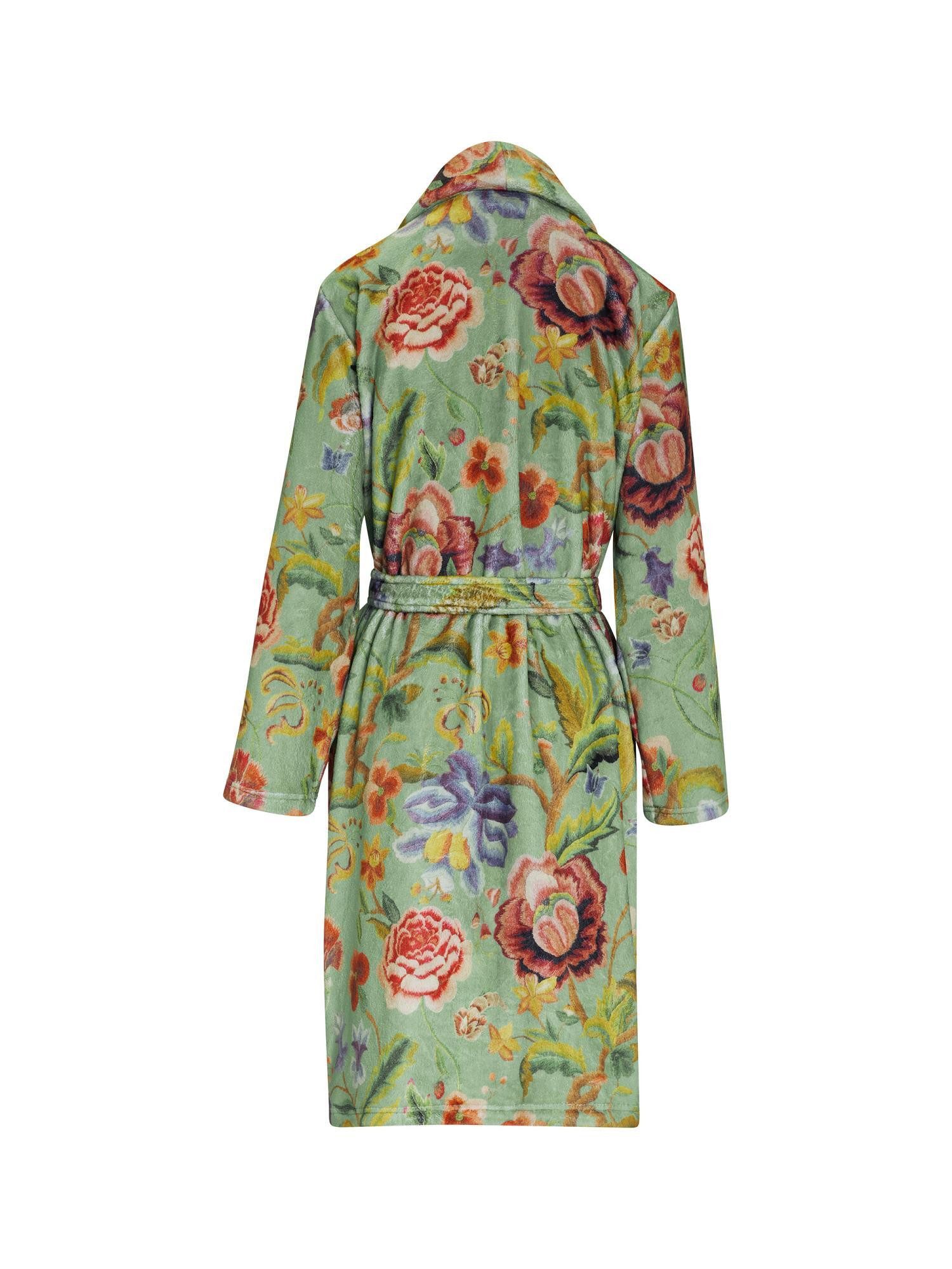 Essenza Damenbademantel Steff Roselina, Midilänge, Polyester, Schalkragen, mit Taschen, Gürtel, mit romantischem Roselina-Print