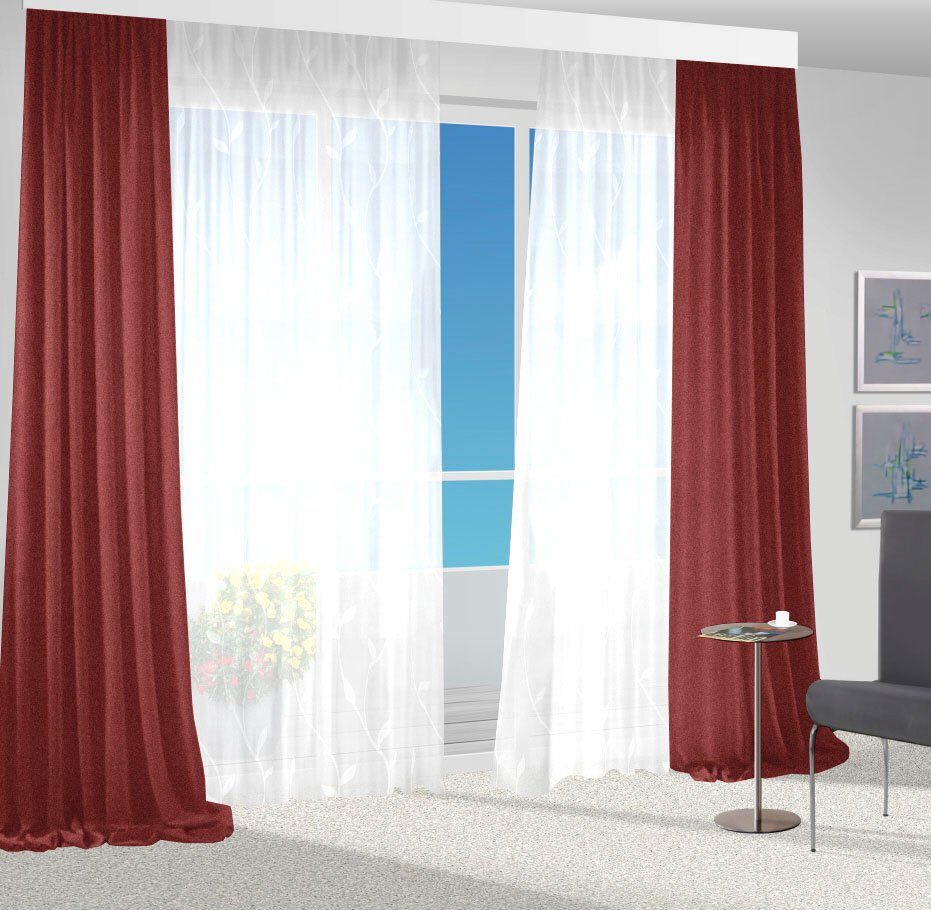 Vorhang Una, VHG, Kräuselband (2 St), blickdicht rot | Gardinen-Sets