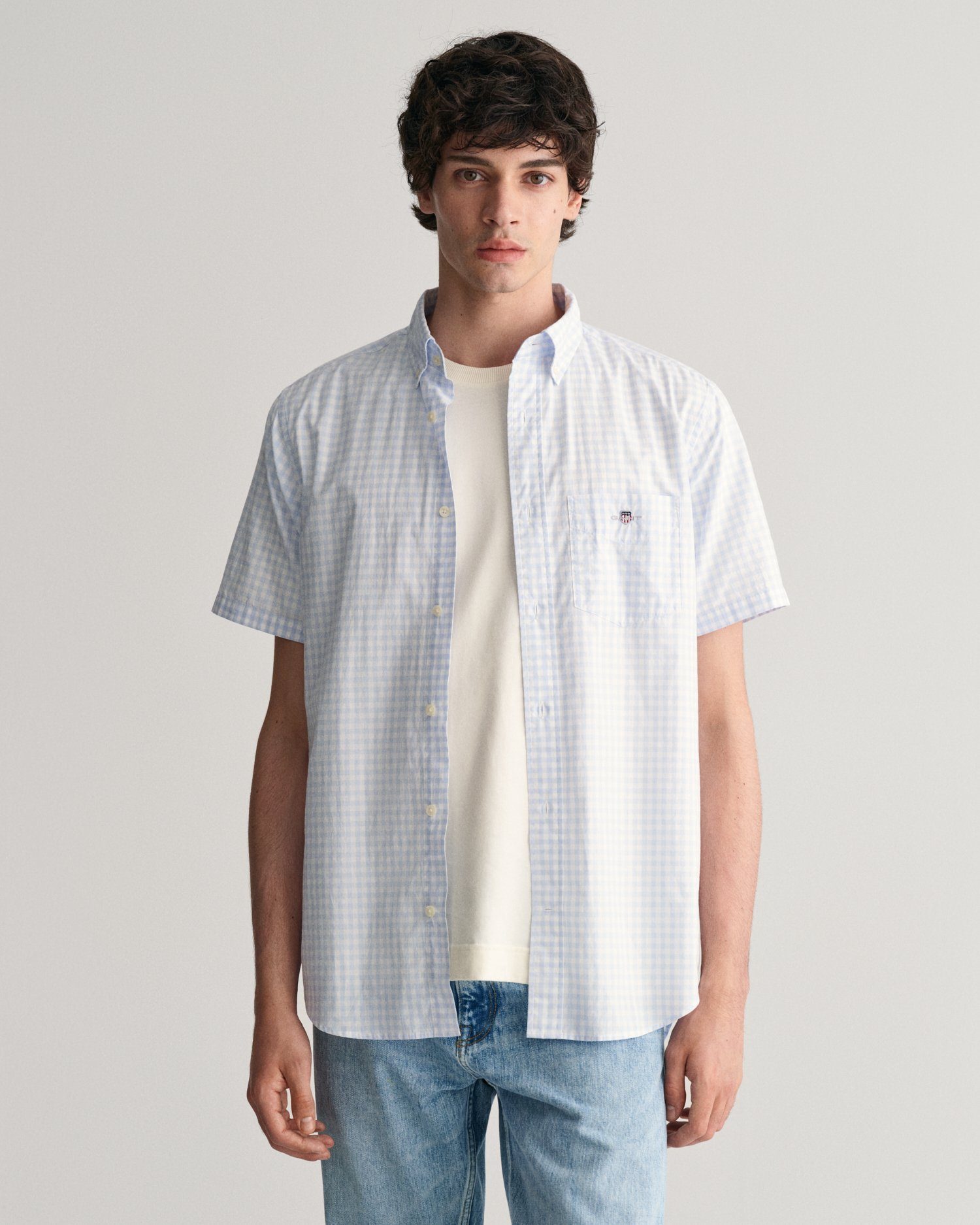 Kurzarmhemd Regular Fit Gingham Popeline Hemd strapazierfähig pflegeleicht kariert