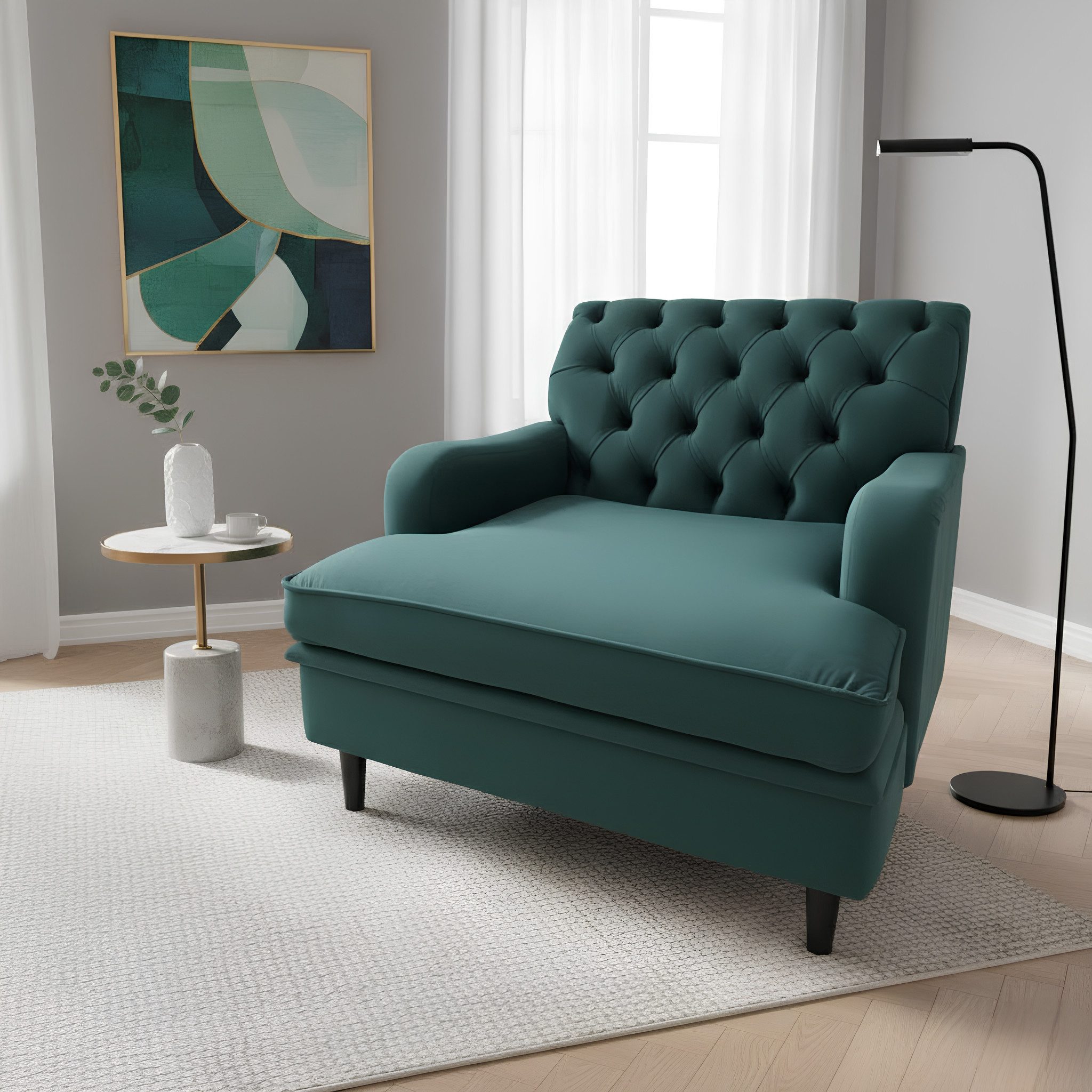 JVmoebel Chesterfield-Sessel Grüner Chesterfield-Sessel aus Textil für stilvolle Wohnräume (1-St., Sessel), Made in Europa