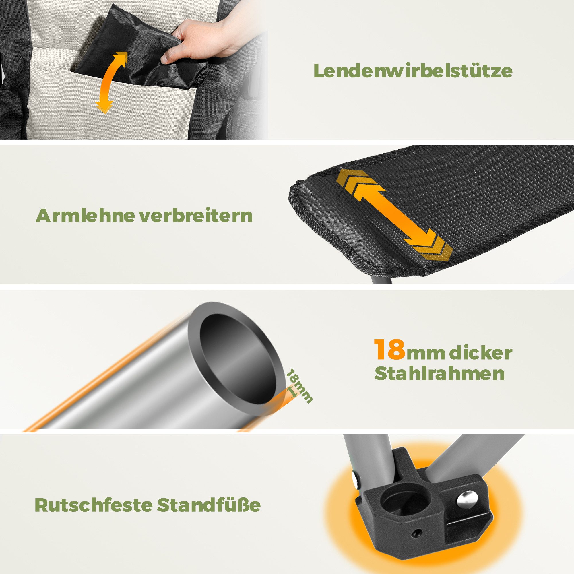 HOMECALL Campingstuhl Hochlehner Klappstuhl Gartenstuhl Angelstuhl mit Angenehme Polsterung (Packung, 2 St), bis 150 KG, mit Seitentasche und Getränkehalter für – Bild 4 von 5