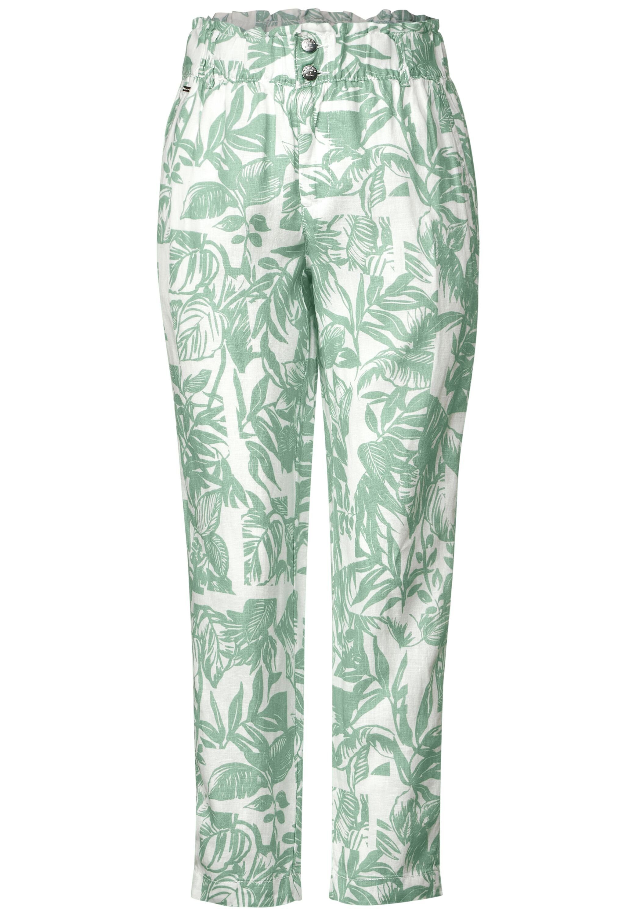 Nicht Soft in STREET One green soft Leinenhose Vorhanden (1-tlg) Street leafy Leafy Loose Paperbag-Hose ONE Gree Fit