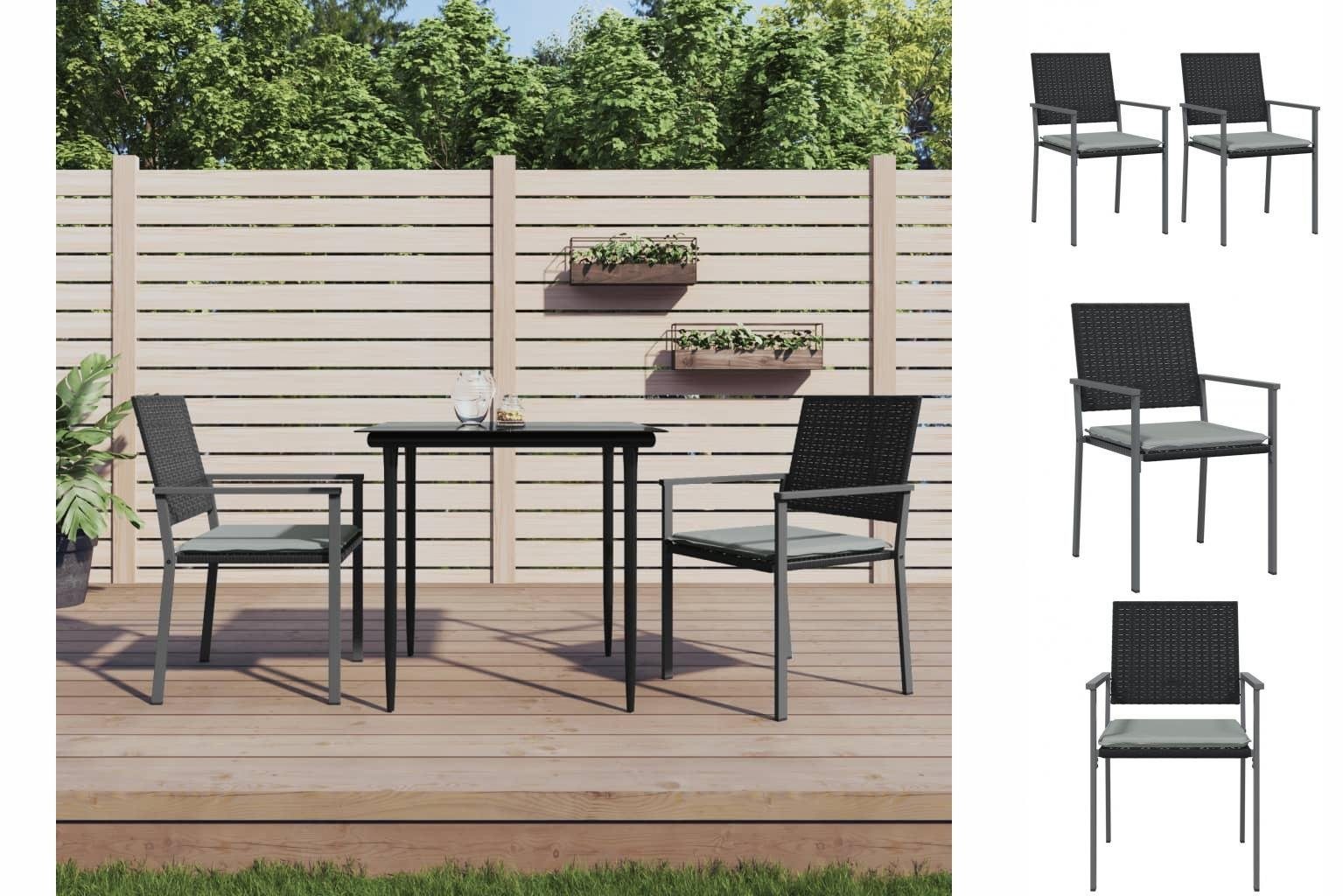 vidaXL Gartenstuhl Gartenstühle mit Kissen 2 Stk Schwarz 54x62,5x89cm Polyrattan