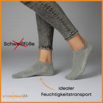 sockenkauf24 Sneakersocken 10 Paar Damen & Herren "Premium Sneaker Socken" Atmungsaktiv (5xWeiß 5xGrau, 35-38) mit Mesh-Streifen Schwarz Weiß Grau Baumwolle - 16510 WP