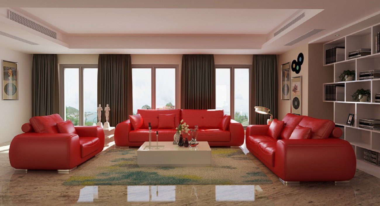 JVmoebel Sofa Sofagarnitur Ledersofa Couch Design Modern Sofa 3+1+1 Sitzer Sofas, Made in Europe Rot