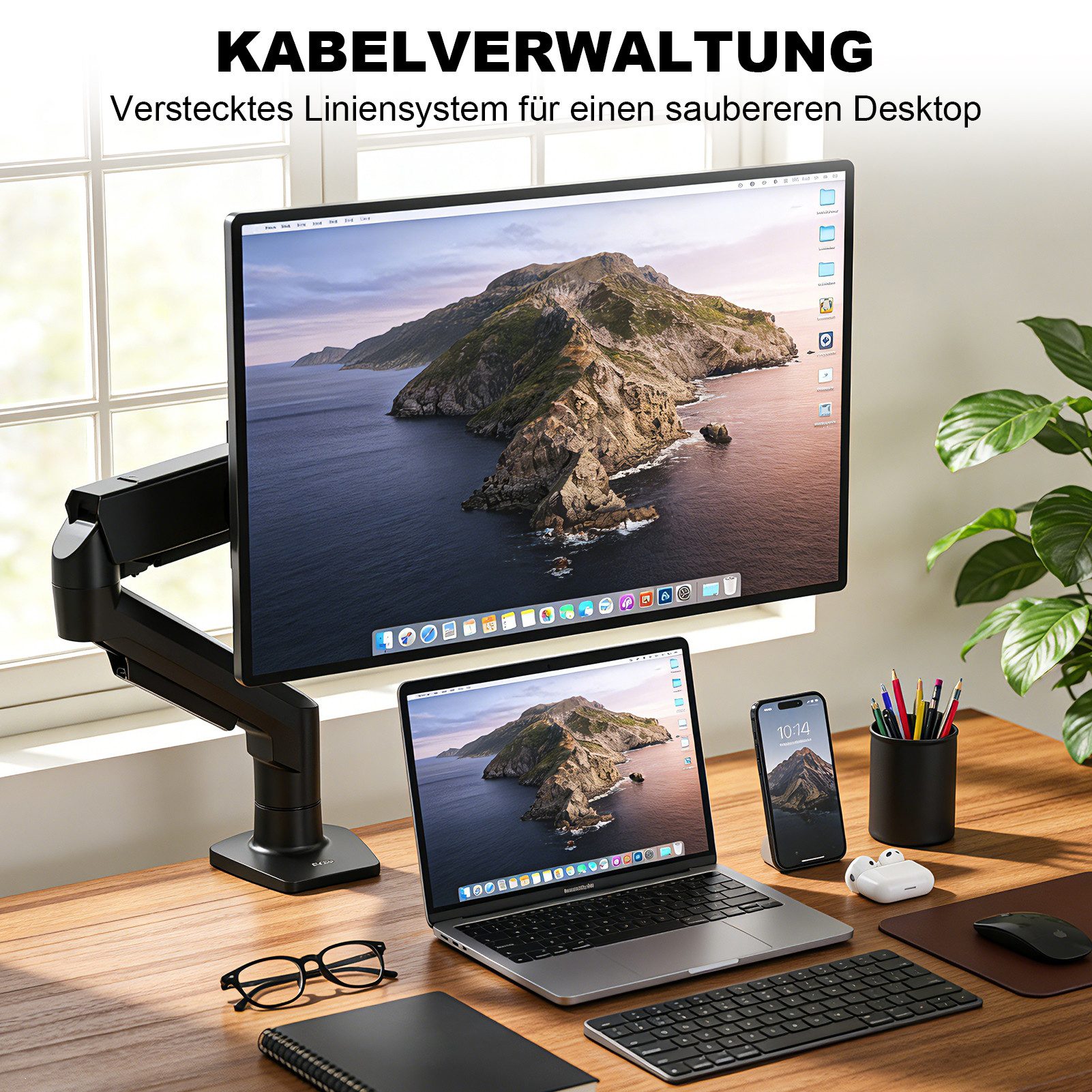 Philips Monitor-Halterung 17-32 Zoll, bis 9 kg, VESA 75x75-100x100, SPT7218, (bis 32 Zoll, Packung, SPT7218, neigbar,schwenkbar,drehbar,Gasdruckfeder,Kabelmanag – Bild 5 von 5