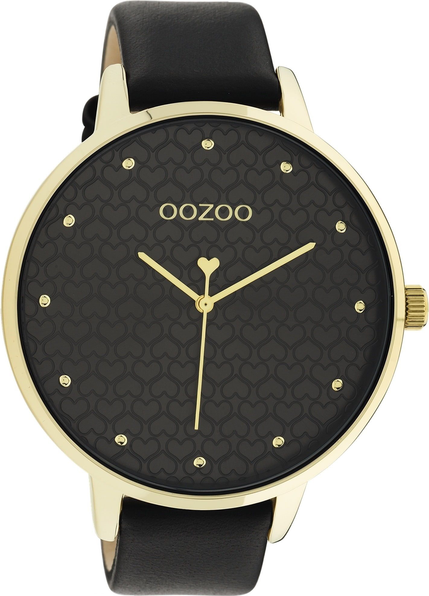 OOZOO Quarzuhr Oozoo Damen Armbanduhr Timepieces, (Analoguhr), Damenuhr rund, extra groß (ca. 48mm) Lederarmband, Fashion-Style