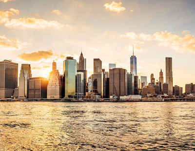 living walls Fototapete New York City Manhattan Skyline, glatt, Manhattan Tapete Skyline Grau Beige Fototapete 3,36m x 2,60m
