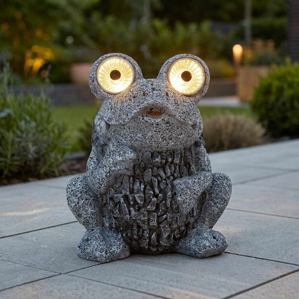 GLOBO LIGHTING LED Solarleuchte, LED-Leuchtmittel fest verbaut, Solarleuchte Frosch grau Solar Figur Frosch Außenlampe Steinoptik 2x