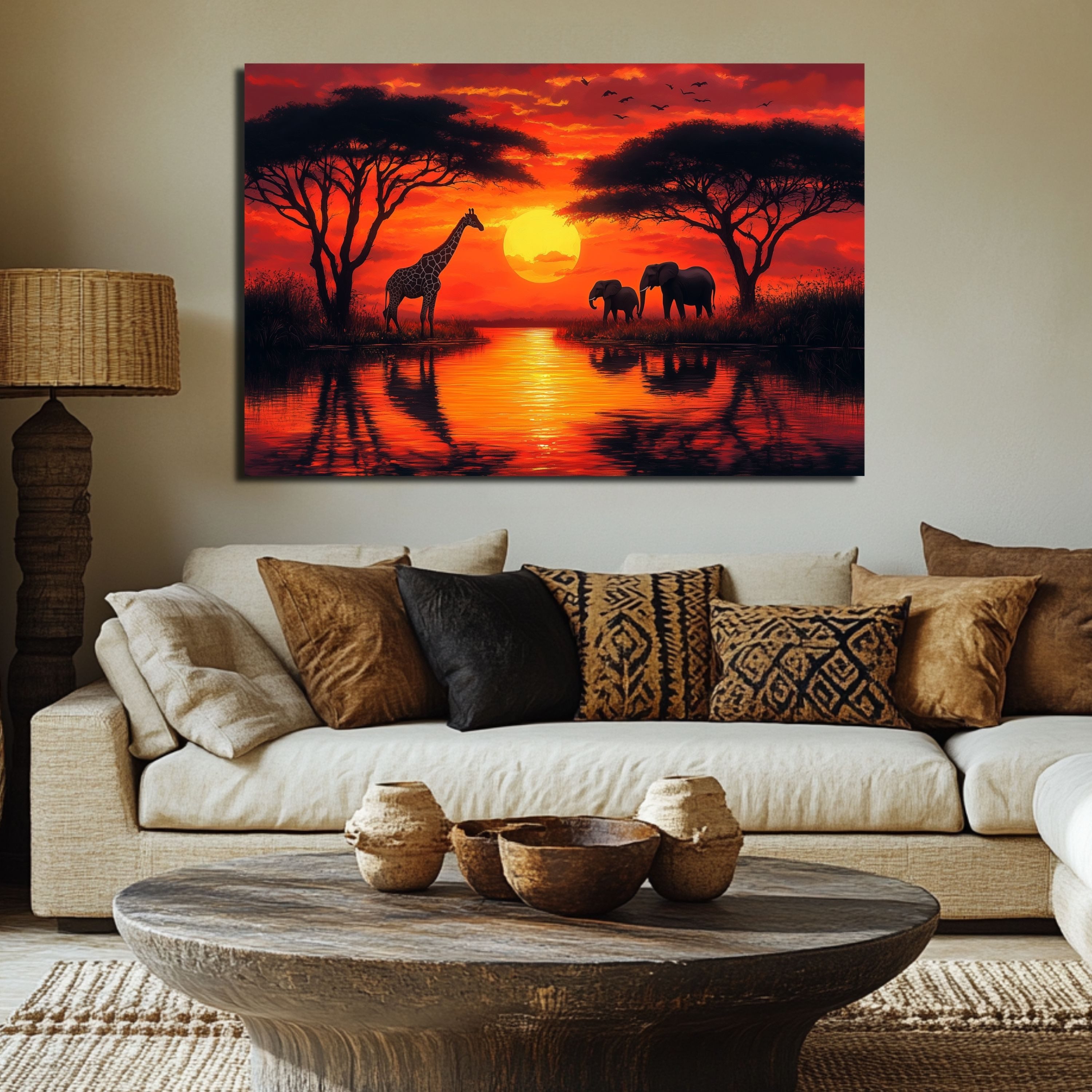 DARO Design Leinwandbild Modern Abstrakt Wandbilder XXL Wandbild Wand Deko Leinwand Bilder, (Sonnenuntergang Giraffe - Bild groß Wohnzimmer Schlafzimmer Küche E – Bild 4 von 5