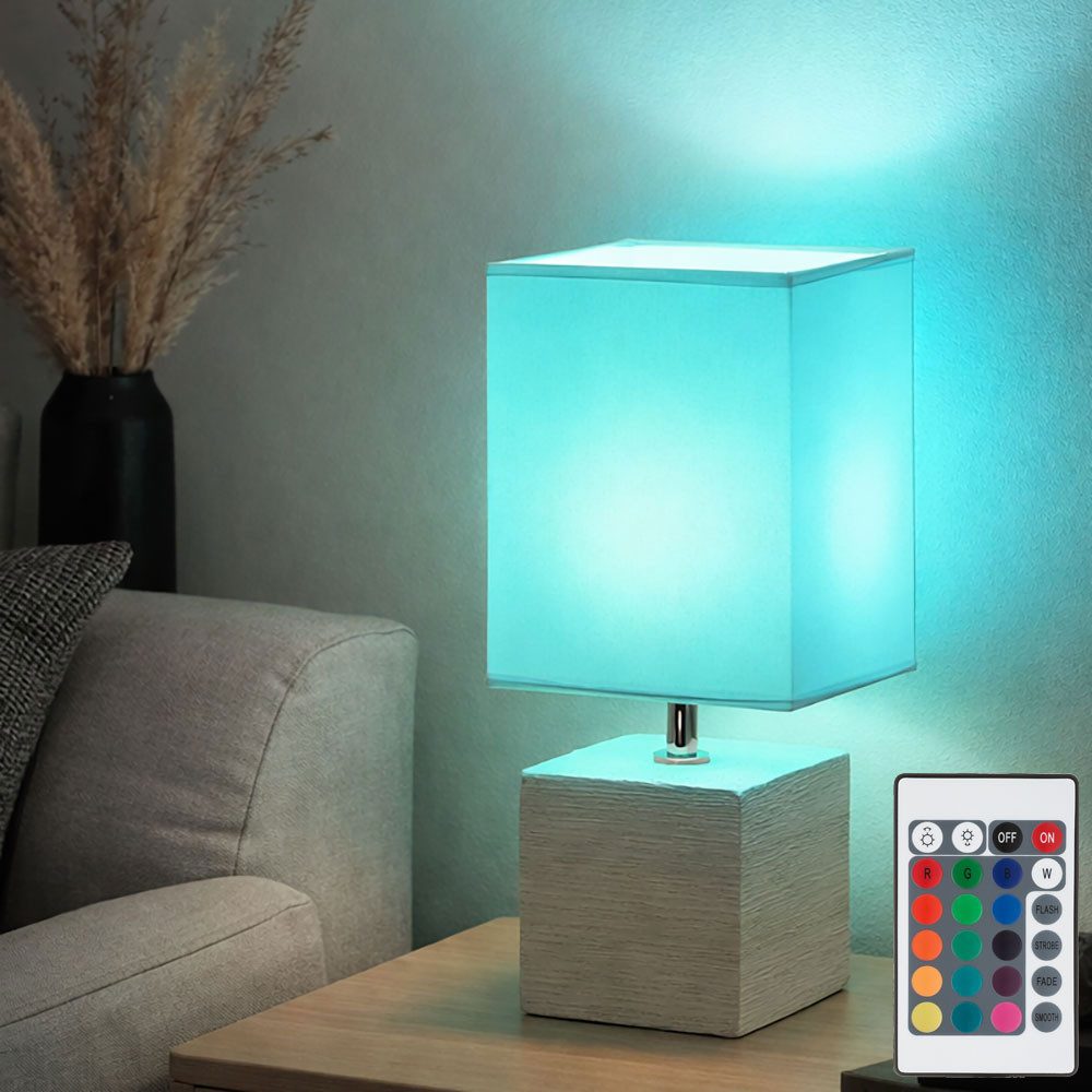 GLOBO LIGHTING LED Tischleuchte, Leuchtmittel inklusive, Warmweiß, Farbwechsel, Tisch Lampe Fernbedienung Wohn Zimmer Textil Lese Lampe dimmbar im Set