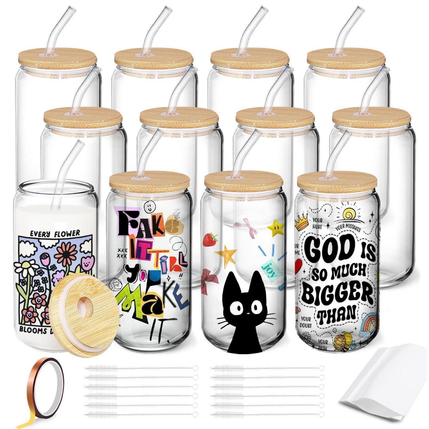 LuxusKollektion Tumbler-Glas 16OZ Glas 12er Set Sublimationsdosen mit Zubehör