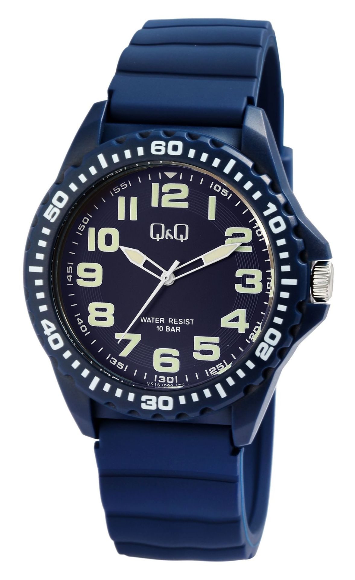 Q&Q Quarzuhr Herrenuhr VS16J009Y Blau Resinband 43 mm 10 ATM