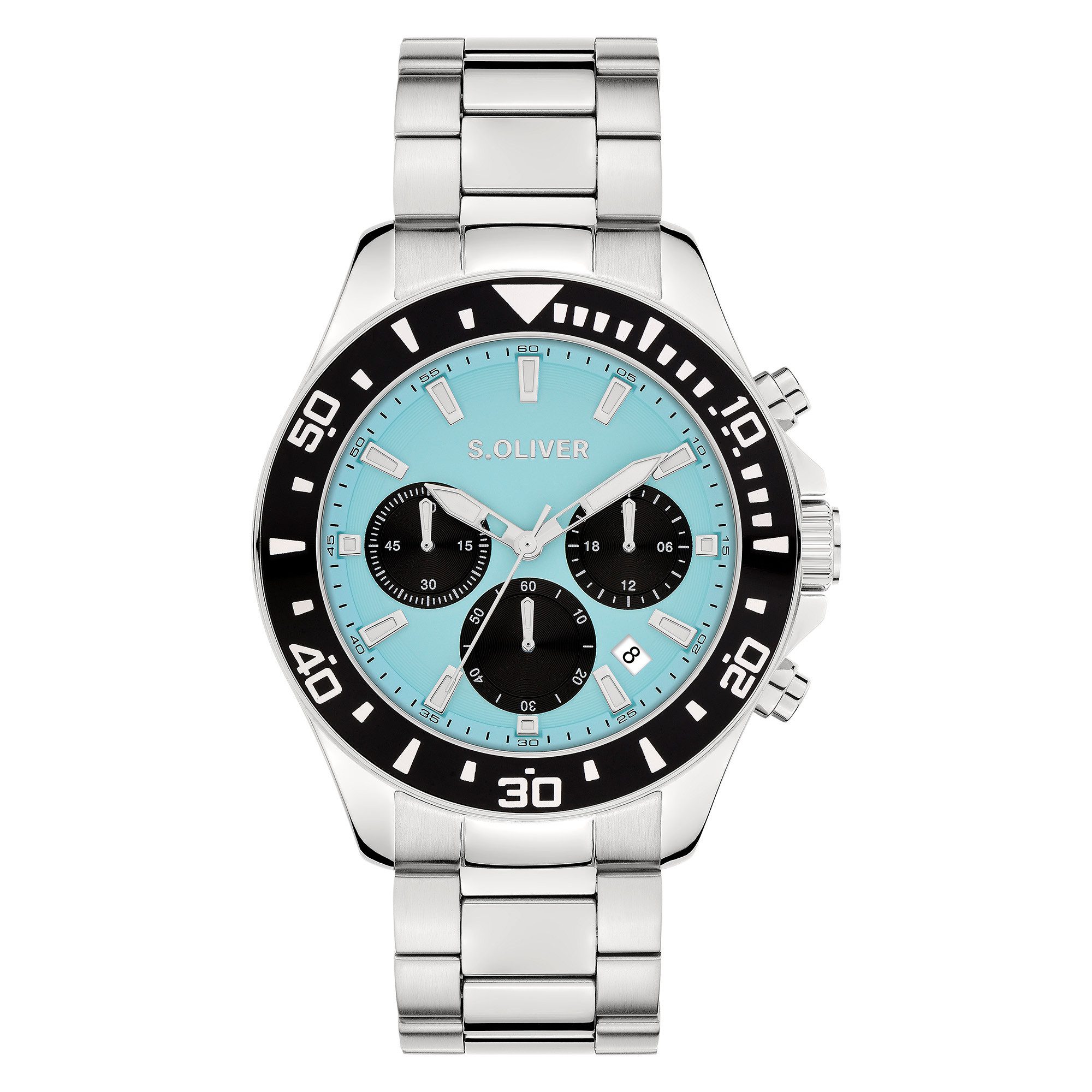 s.Oliver Chronograph Solid Chrono SO-4455-MC, Quarzuhr, Armbanduhr, Herrenuhr, Edelstahlarmband, analog, Tag