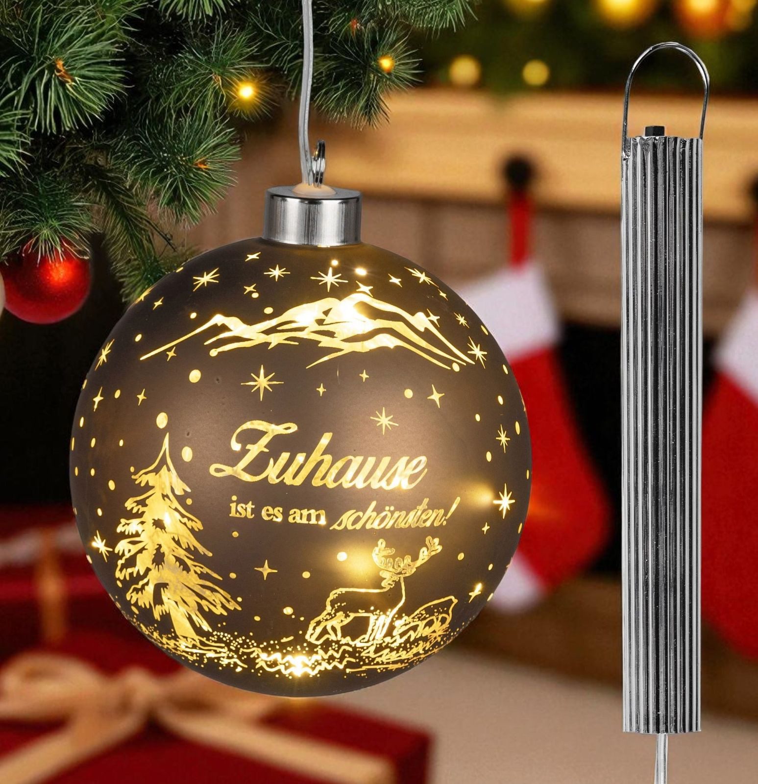 formano Dekolicht LED Weihnachtskugel zum Hängen 15 cm braun-gold mit Spruc günstig online kaufen