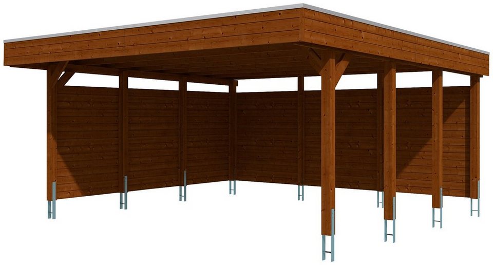 Skanholz Doppelcarport Friesland 3, BxT: 557x555 cm, 210 cm Einfahrtshöhe,  (Set), mit Seiten- und Rückwänden, Profil-Blende mit  Aluminium-Abschlusskante