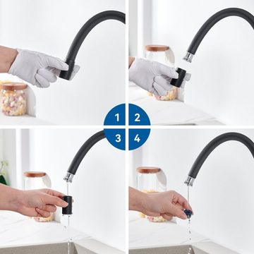 Auralum Küchenarmatur mit Flexibler Auslauf Wasserhahn 360° Schwenkbar Spültischarmatur Hochdruck Einhandmischer für die Küche, Schwarz