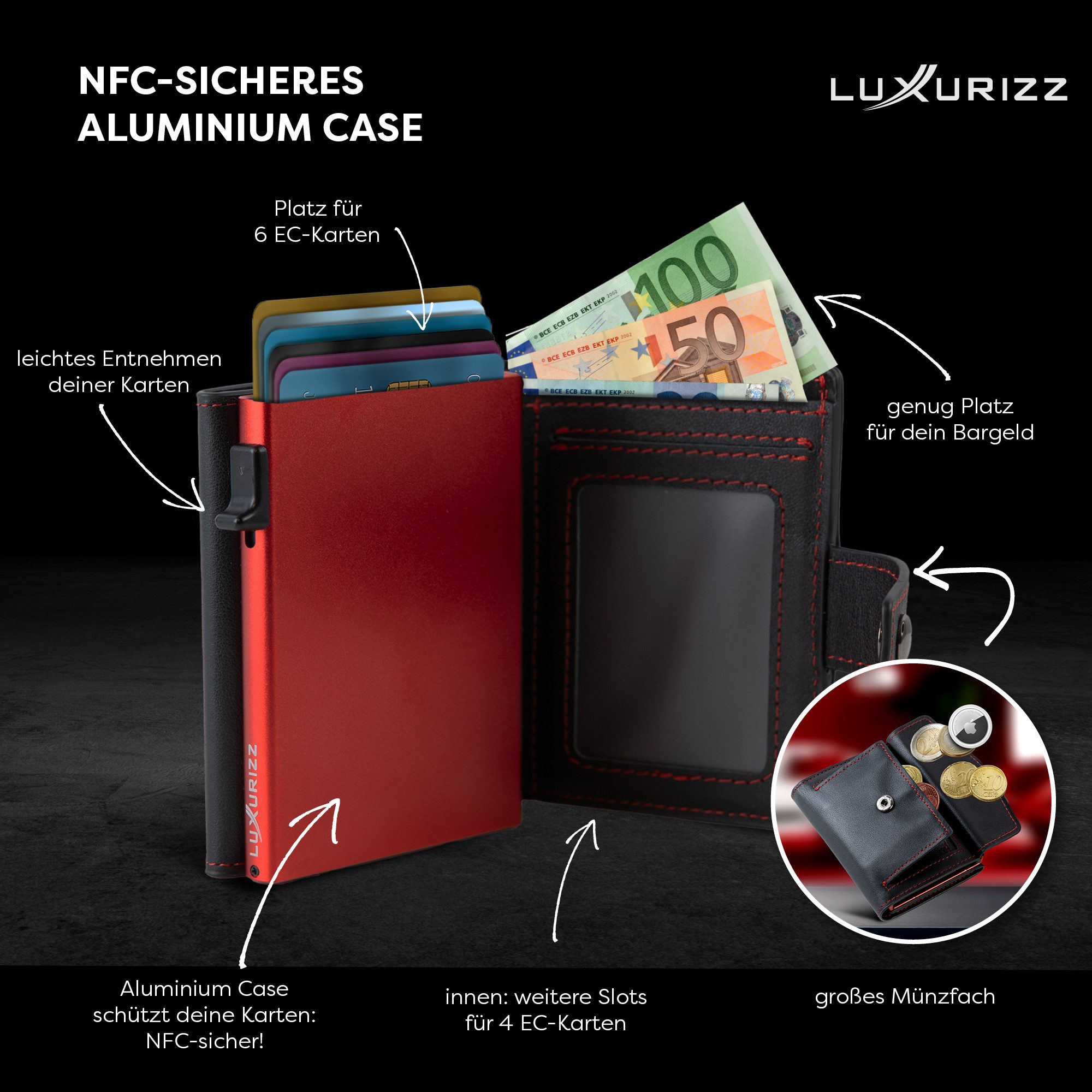 Luxurizz Mini Geldbörse Slim Wallet Echtleder mit Münzfach – Bild 2 von 5