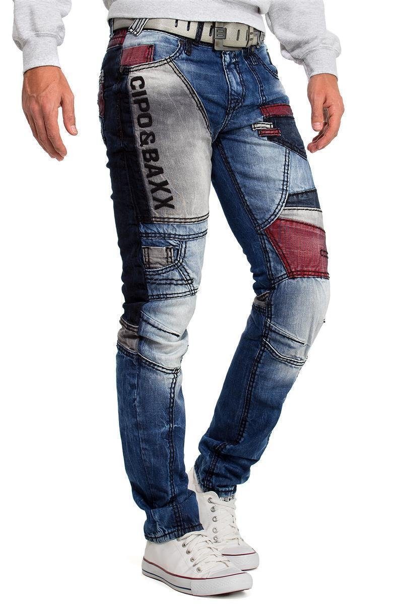 & 5-Pocket-Jeans mit Cipo Bereichen Baxx Biker abgesetzten farblich BA-CD574 Hose