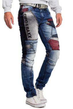 Cipo & Baxx 5-Pocket-Jeans Biker Hose BA-CD574 mit farblich abgesetzten Bereichen
