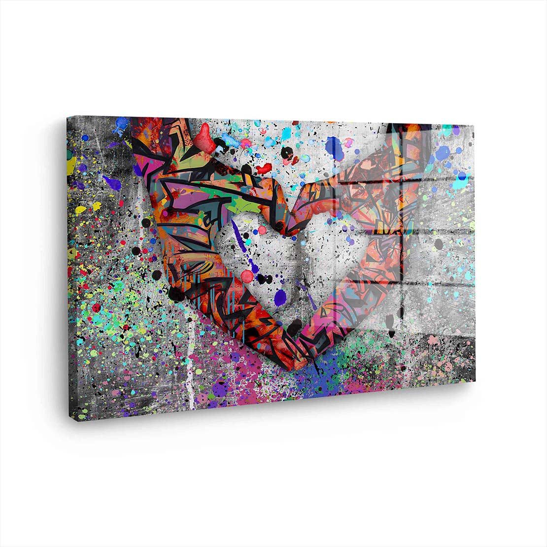 Artedinoi Acrylglasbild Herz aus Händen Graffiti Acrylglas Wandbild Bild Wanddeko Wohnzimmer X