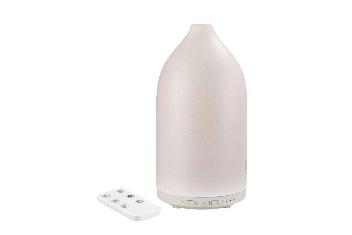 SilverCrest Diffuser Ultraschall Aroma Diffusor Keramikgehäuse Fernbedienung Farbwechsel, 0.12 l Wassertank, LED-Farbwechsel mit festen oder wechselnden Farben
