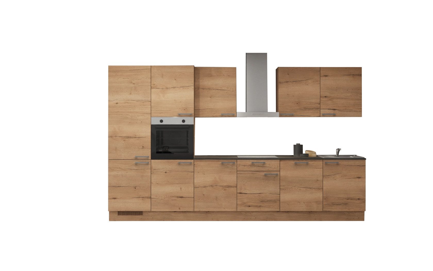 Front: Eiche Sierra Nachbildung | Korpus: Eiche Sierra Nachbildung | Arbeitsplatte: Beton Terragrau Nachbildung