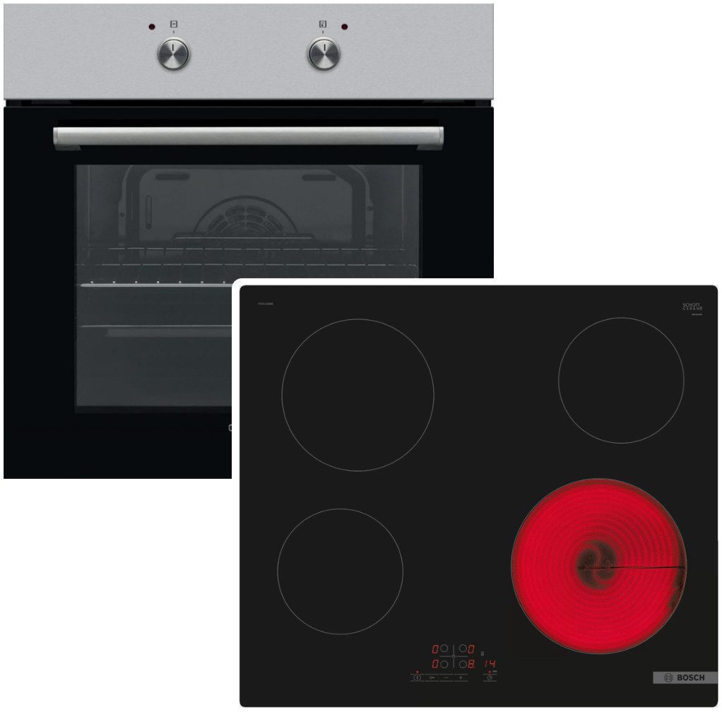 VESTEL Backofen-Set mit Pizzastufe Edelstahl und BOSCH Glaskeramikkochfeld 60 cm rahmenlos, mit Nein