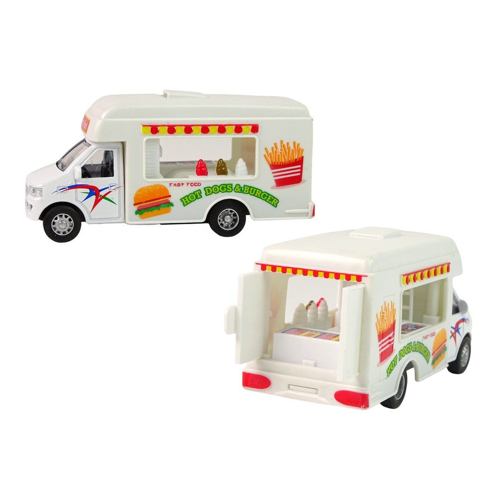 LEAN TOYS Spielzeug-Auto Imbisswagen Eiswagen Spielfahrzeug, (Spar-Set, 1-tlg., 13 x 7 x 5 cm leicht), Friktionsantrieb, öffnende Türen, Innenraumdetails