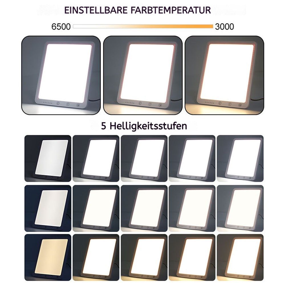 PRIISF Lichttherapiegerät 10000 LUX SAD LED Tageslichtlampe LED Lichttherapielampe Lichtdusche, Vollspektrum UV-Frei Dimmer Lichttherapie, Medizinprodukt gegen Winterdepressionen, Zur Anwendung bei Lichtmangelerscheinungen und gedrückter Stimmung