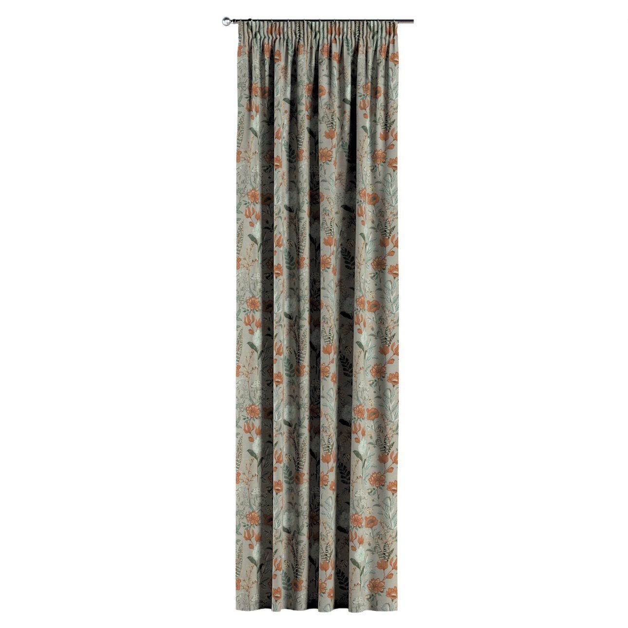 Vorhang 130x100 mit Flowers, Kräuselband grau-orange-grün Vorhang cm, Dekoria