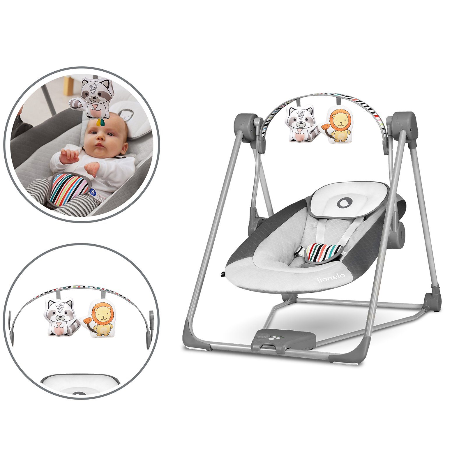 lionelo Babyschaukel OTTO, Spielzeug Karussell, Sicher und stabil, Wippfunktion, 0+ bis 9 kg
