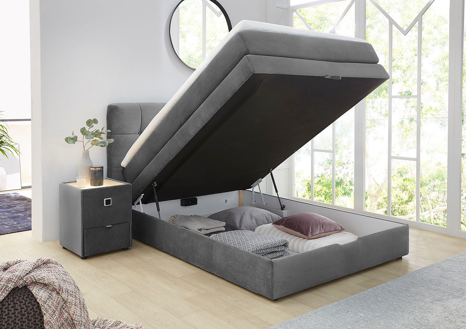 Jockenhöfer Gruppe Boxspringbett AMY in Samt, erhältlich in den Breiten 120cm & 140cm, mit Bettkasten und Topper