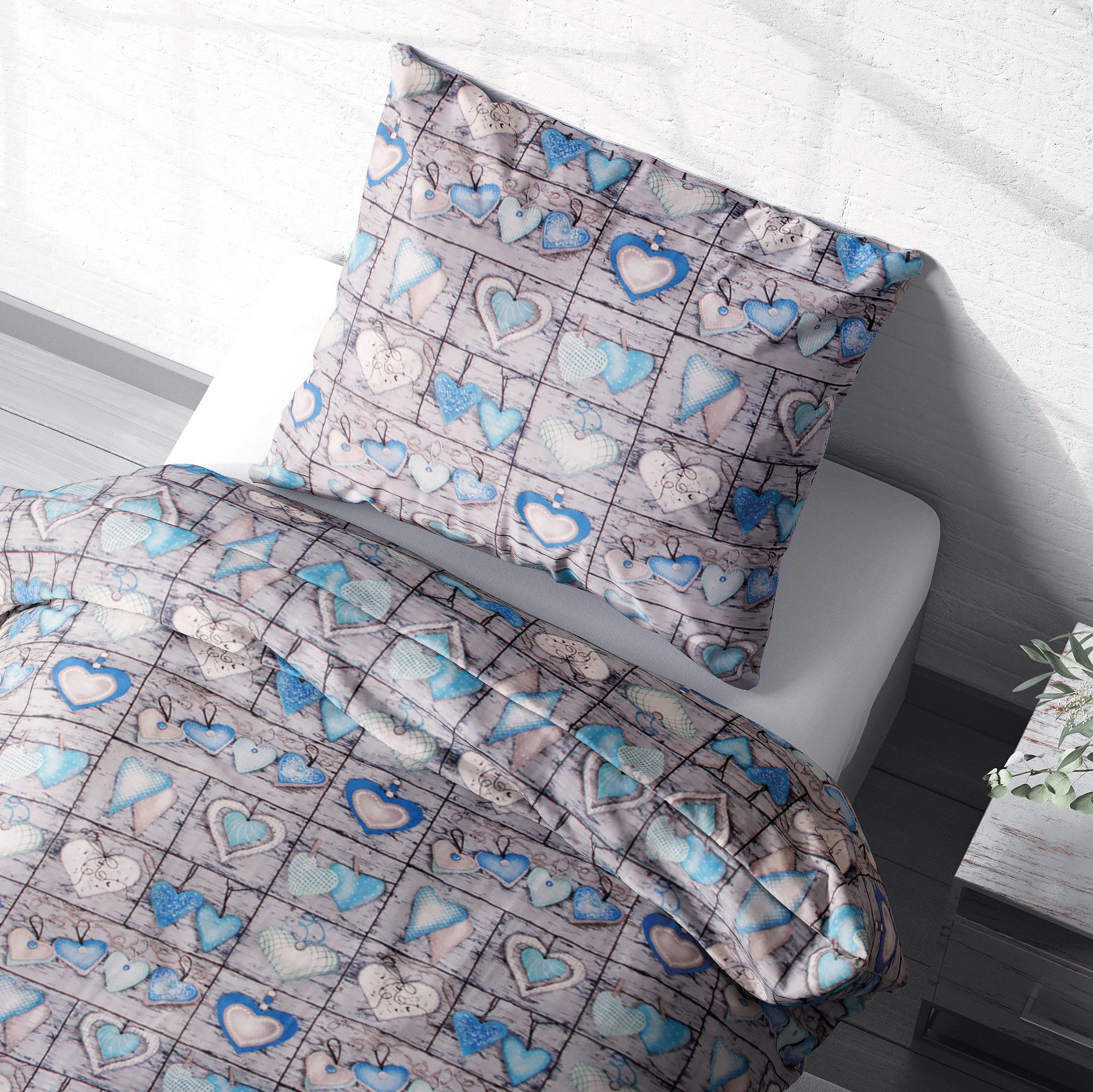 Heubergshop Bettwäsche, Seersucker, 2 teilig, 135x200cm + 80x80cm Herzen La günstig online kaufen