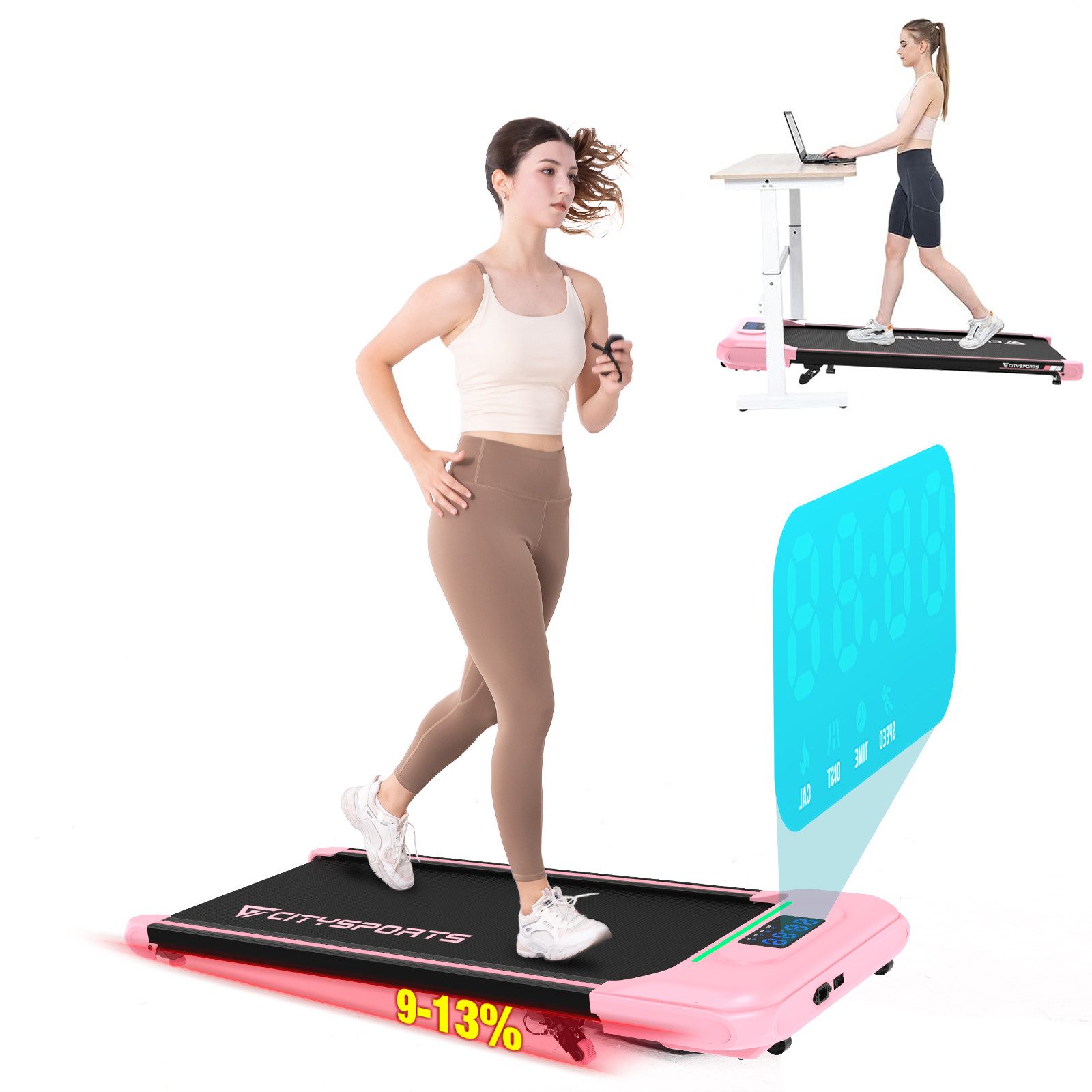 CITYSPORTS Laufband WP8 Walking/Jogging Pad 440W motor mit Steigung 13% MAX (Schmiermittel und toolkit), Laufbander für Zuhause 1-6km/h mit LED light