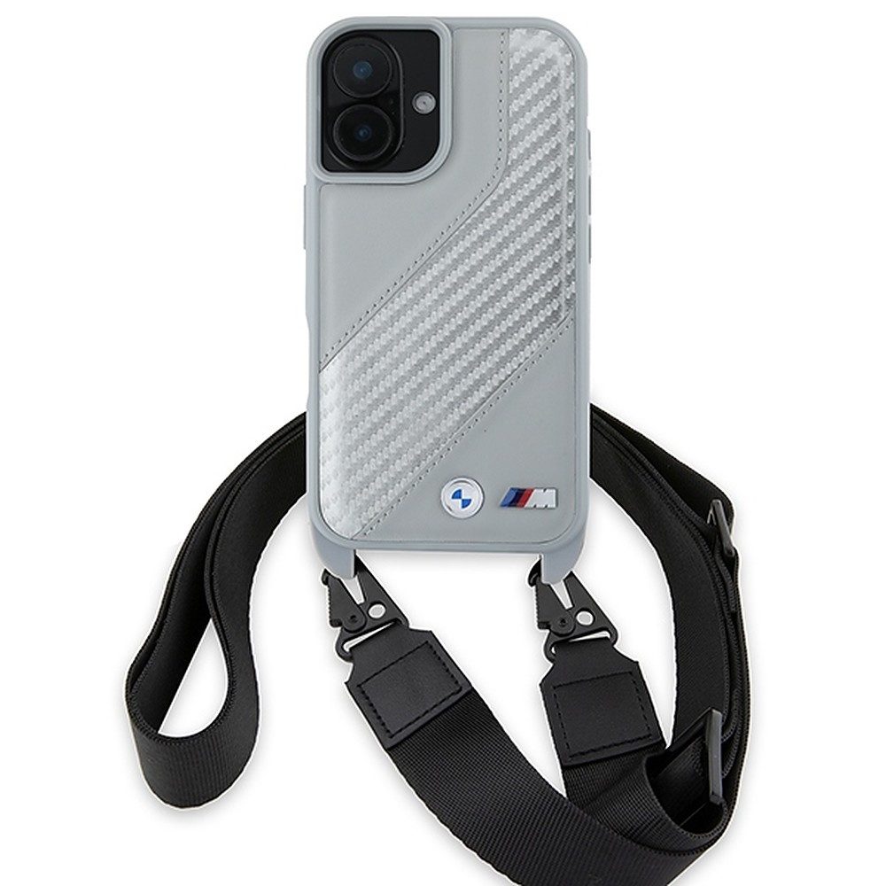 BMW Handyhülle Schutzhülle Trageriemen, BMW Lizenz-Design, Carbon-Optik, inkl. Umhängeband