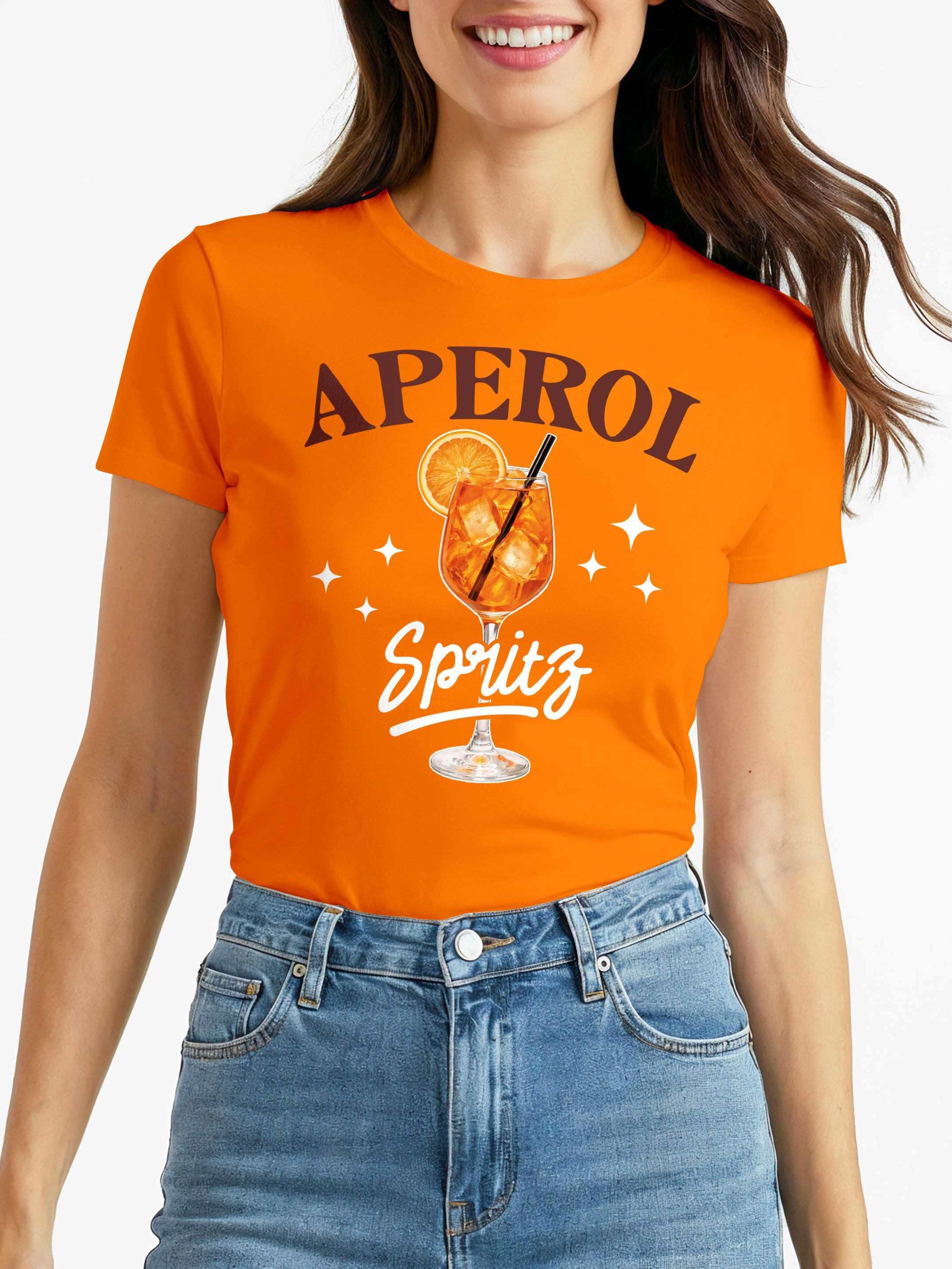 MoonWorks Print-Shirt Damen T-Shirt Spruch - Apéro Spritzgetränk - Kostümidee Mädelsabend mit Print
