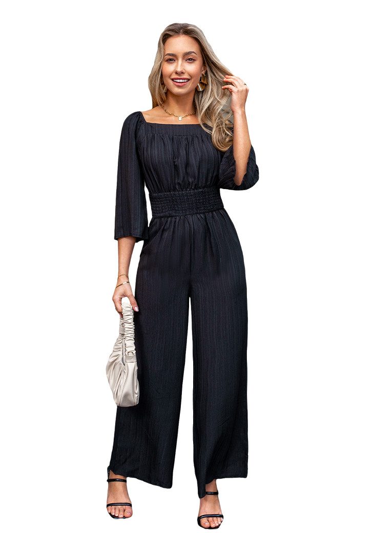 Cupshe Jumpsuit Schwarzer Jumpsuit mit quadratischem Ausschnitt und geraden Beinen