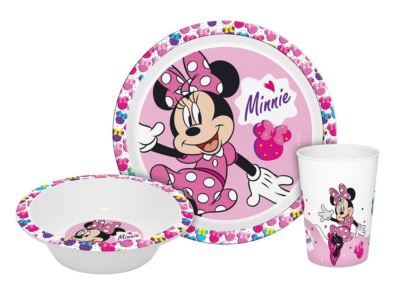 Geda Labels GmbH Kindergeschirr-Set Minnie Kids 3teilig PP, PP, Rosa, 21,5x21,5x8,5, spülmaschinengeeignet