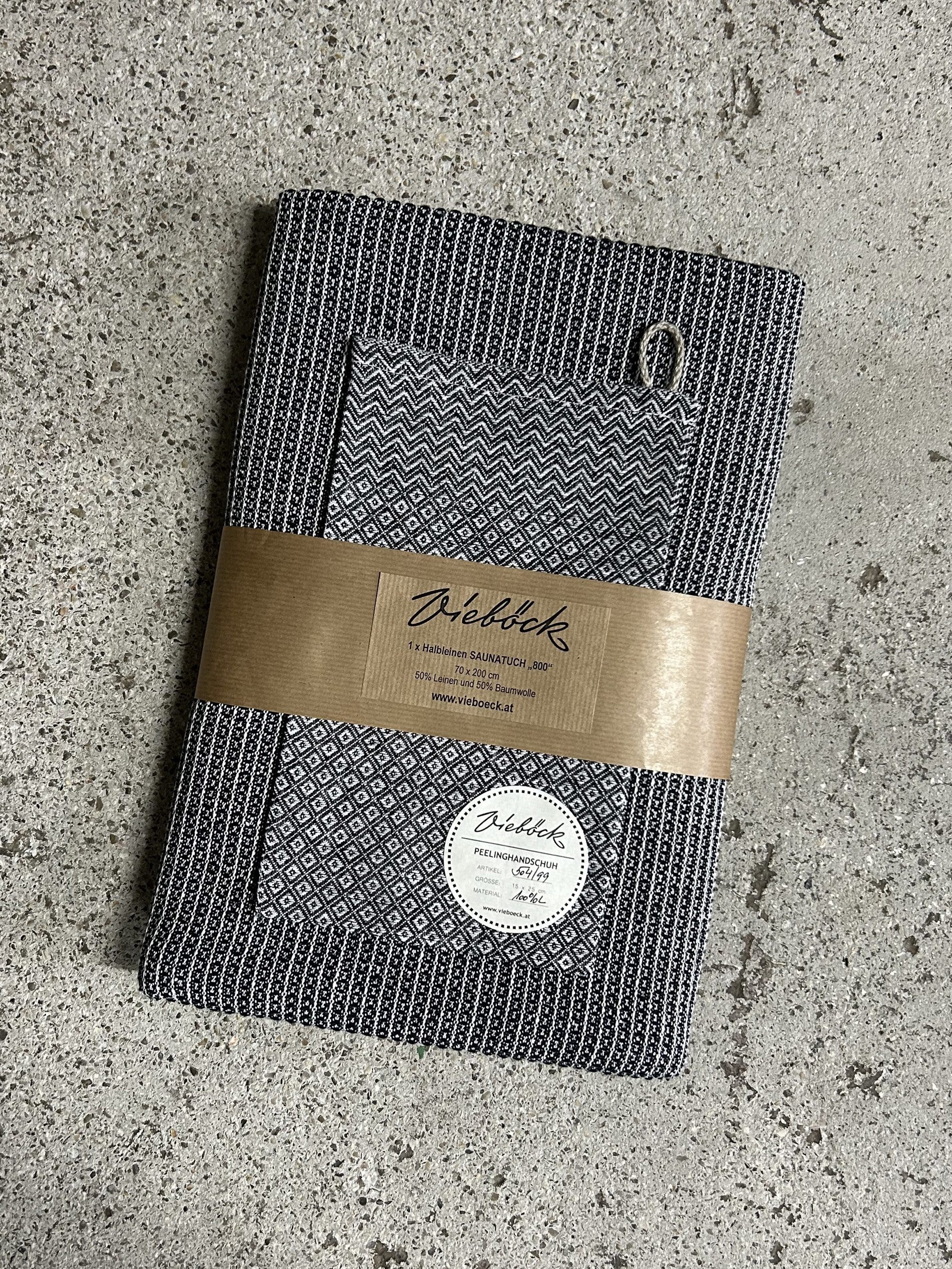 Viehböck Leinenweberei Saunatuch Saunatuch & Peelinghandschuh, schnell trocknend