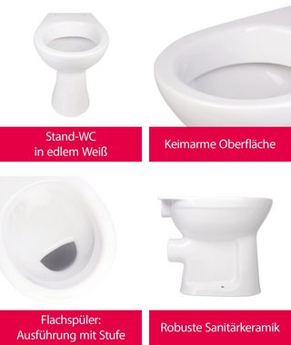 aquaSu Flachspül-WC, Bodenstehend, Abgang Waagerecht, Stand WC, Weiß, Flachspüler, Abgang waagerecht, 567572