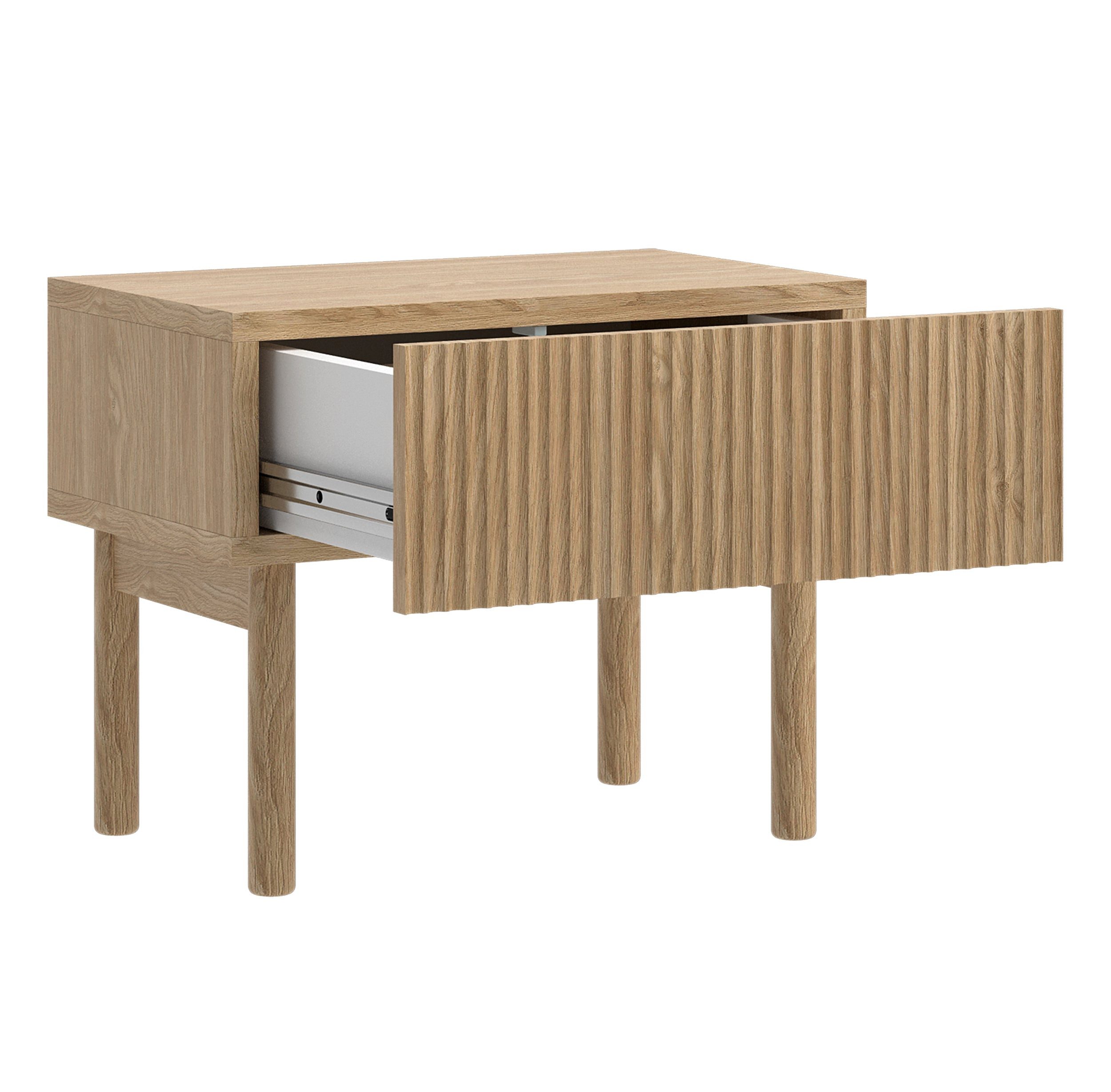 Selsey Nachttisch NOLIE, mit Schublade, geriffelter Front und Beinen aus Massivholz, 50 cm