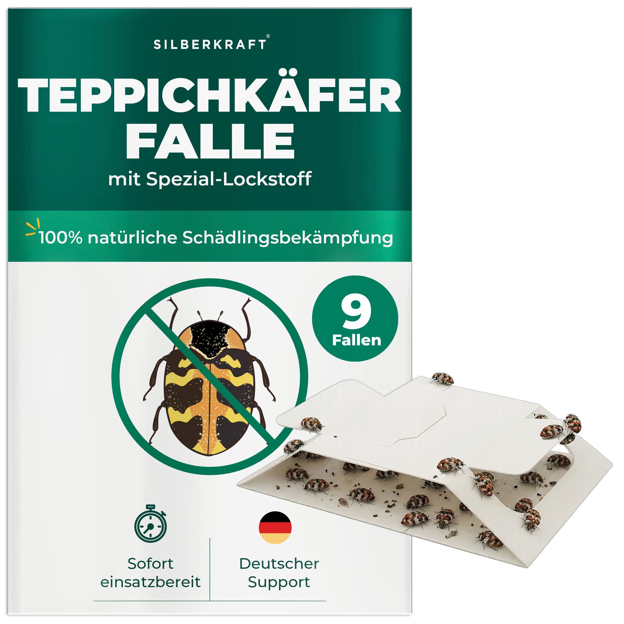 Silberkraft Insektenfalle Teppichkäferfalle – Universal-Klebefalle mit Lockstoff, Extrastarke Klebefläche, einfache Anwendung – Bild 2 von 5