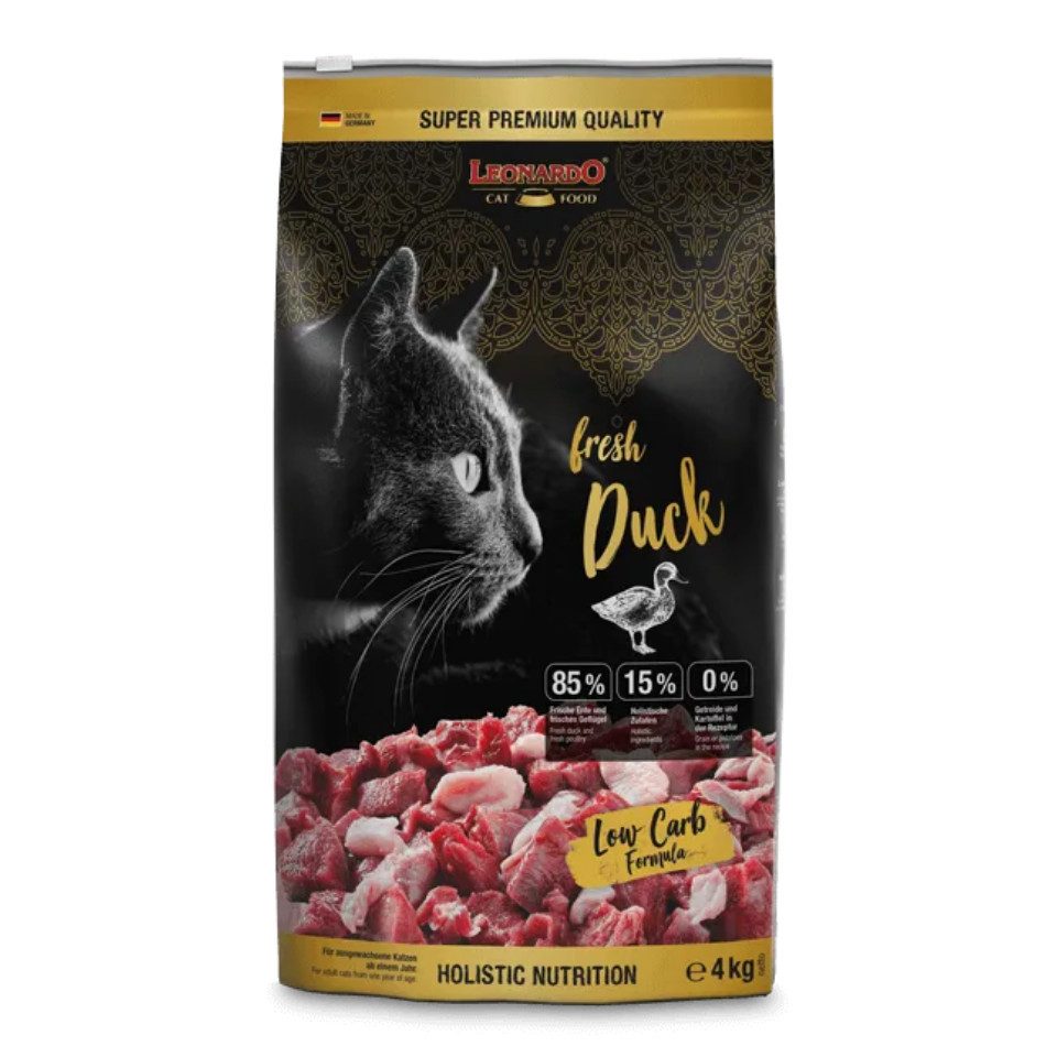 Leonardo Catfood Fresh Duck & Poultry - getreidefreies Trockenfutter mit 85% Fleisch, Trockenfutter für: Katzen