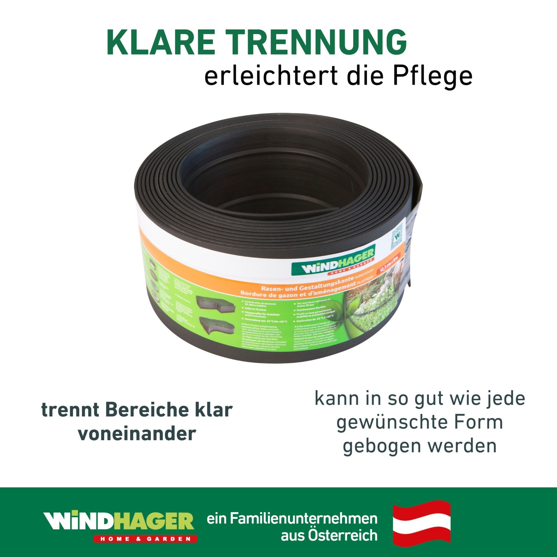 Windhager Rasenkante und Gestaltungskante aus Kunststoff, LxH: 800x12,5 cm, biegsame Beetumrandung, 30 Jahre haltbar 12,5 cm x 800 cm, schwarz