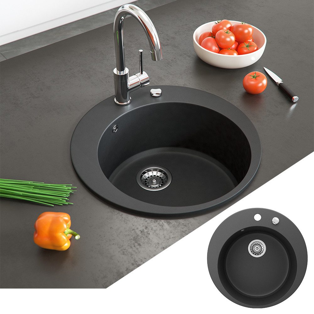 Bergstroem Granitspüle, Schwarz, 50.5 x 50.5 cm Rund, Rund, 50.5/50.5 cm, Resistent gegen chemische Substanzen, (1 St)