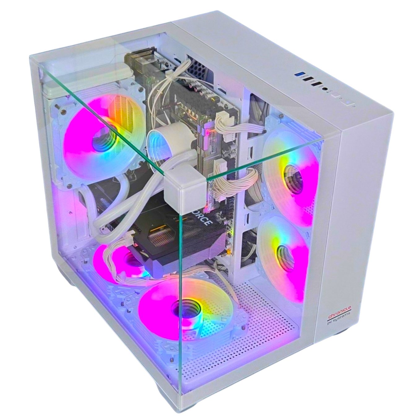 Chronicle Gaming PC TRIORAMA WHITE NVIDIA RTX 3050/5060 Intel 10 Core RGB Win 11 Gaming-PC (Intel INTEL XEON E5, AMD RX 570 8GB (kein Gaming), 16GB RAM 240GB SSD GB RAM, Wasserkühlung)