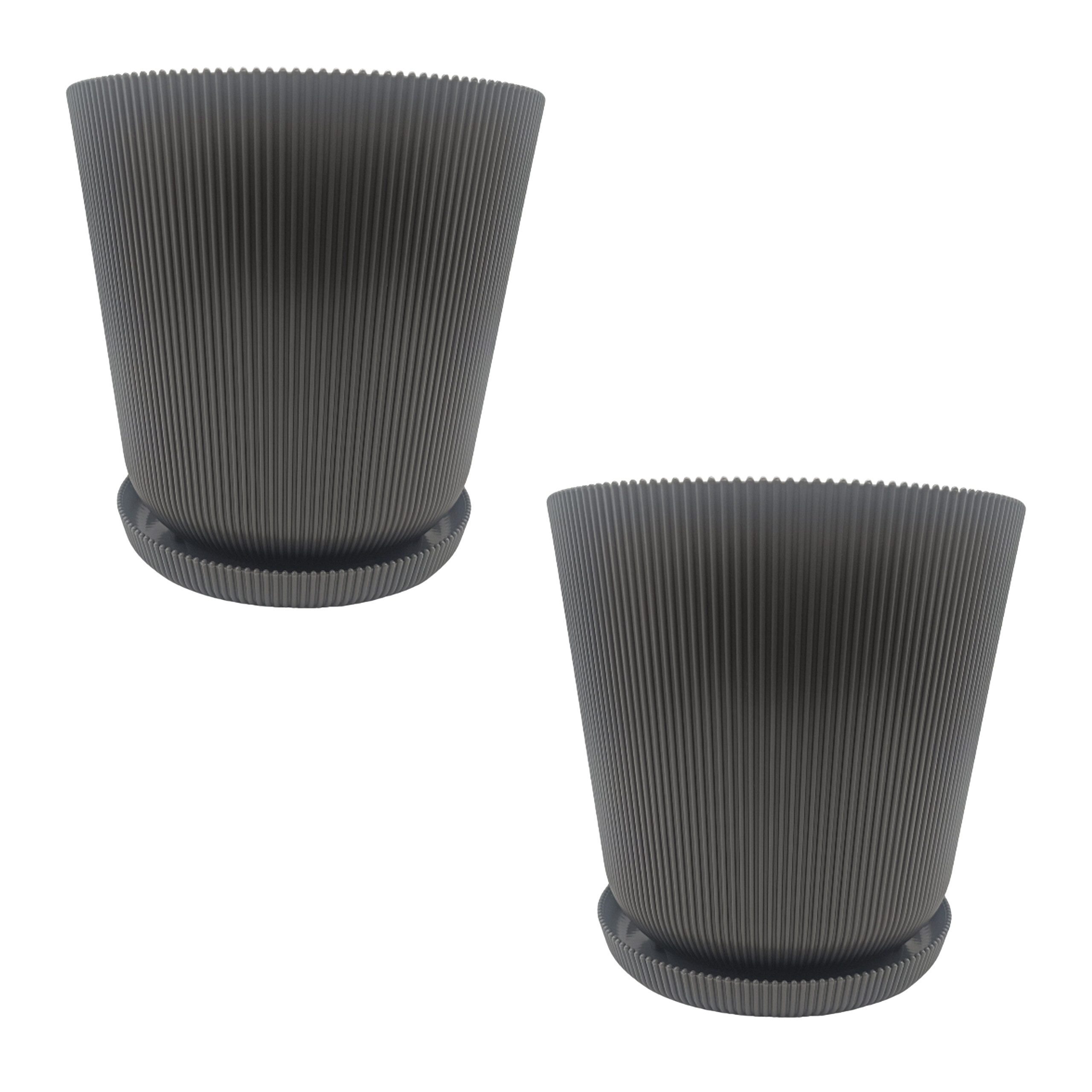 relaxdays Blumentopf mit Untersetzer 2er Set, Dunkelgrau